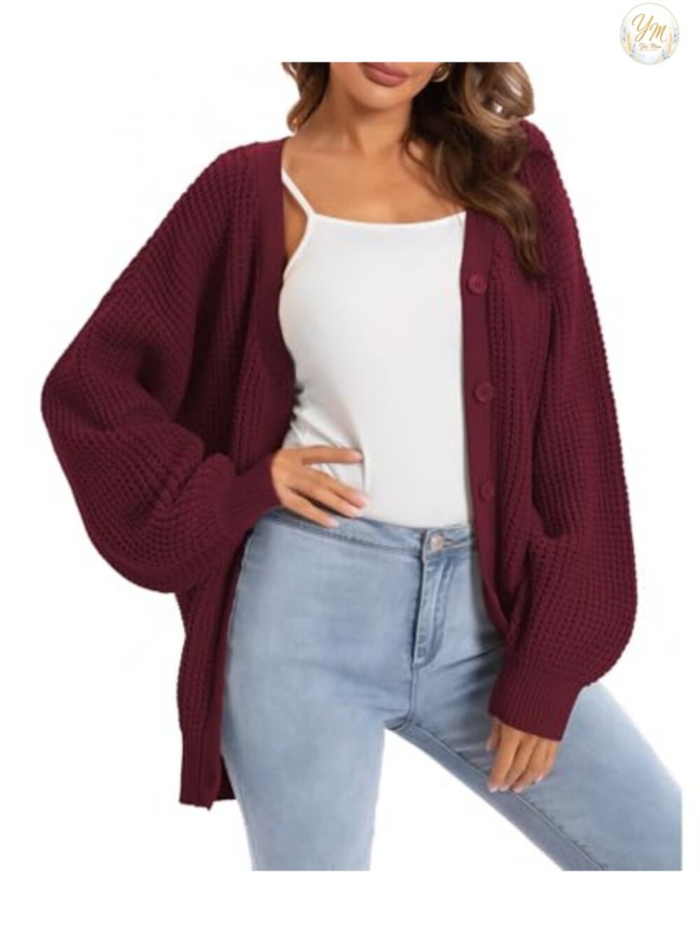 Oversized 100% Cotton Cardigan Sweater Women's Button Down V-Neck